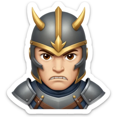 mean looking Hun warrior inspired by Mulan, sharp cheekbones, angry glare, armored sticker