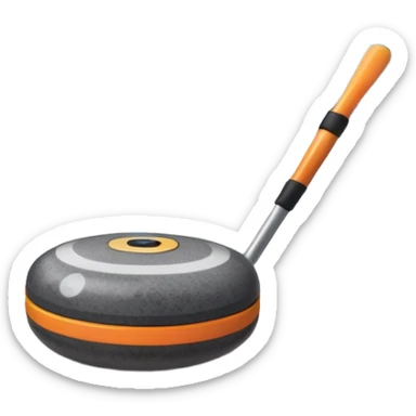 An icon featuring a curling stone in the foreground on an ice sheet with marked target circles. A curling broom rests nearby. In the background, a grand indoor stadium with bright lights and cheering fans. The ice reflects the vibrant colors of the surroundings. Transparent background. sticker