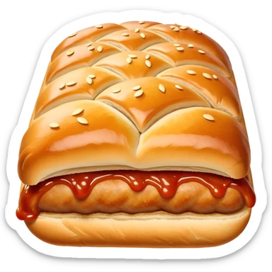 cinematic-realistic-sausage-roll-dish-emoji, with a squeeze of tomatoe sauce on top sticker