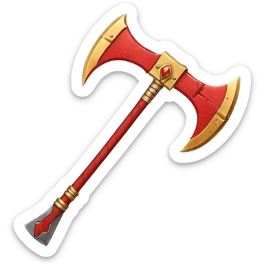 Ares battle axe object icon, ancient Greek war god axe, double-bladed heavy axe, red and gold metal, battle-worn scratches, glowing red accents, 3D cartoon, mobile game icon style, centered, clean background, soft shadow, no text, no watermark

 sticker