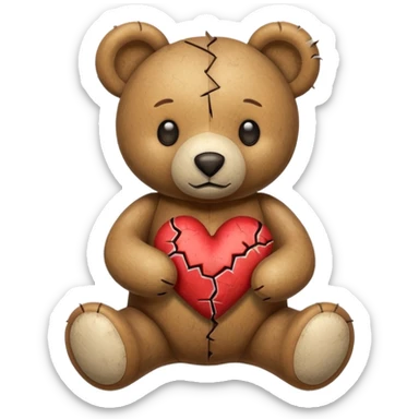 broken toy bear with a stitched heart sticker