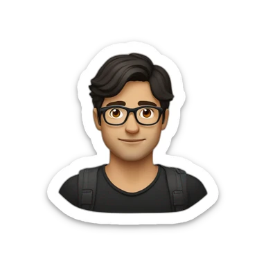 german dark haired guy wearing glasses and dark t-shirt with flowers print sticker