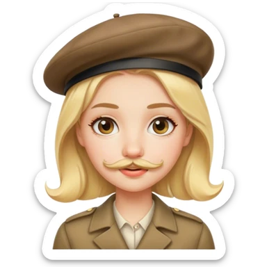 A blonde girl with a mustache wearing a beret  sticker