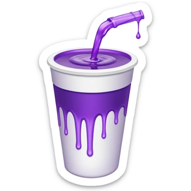 a white styrofaom cup with purple liquid that is tipped over with the liquid slightly pouring out sticker