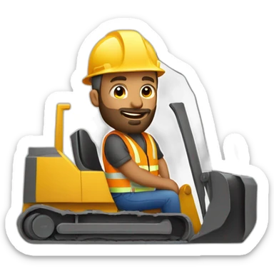 construction worker with a beard in bulldozer from bird perspective sticker