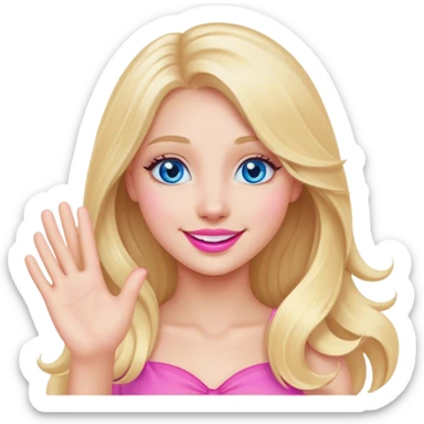 A beautiful blonde girl with long hair, blue eyes, pink lips and a sweet smile  arm hello sticker