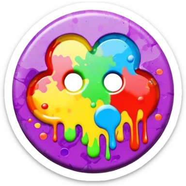 colorful psychedelic style button with paint splatter and beveled edges sticker