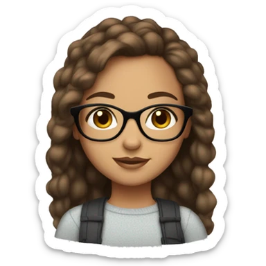 Girl with Brown hair, Brown eyes, cute glasses, cute earrings, cute eye lashes, light skin sticker