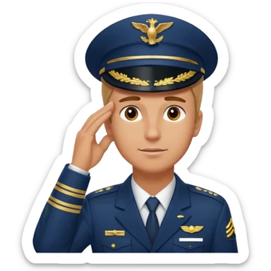 Un piloto de linea aérea con la mano en la frente con la pose firme sticker