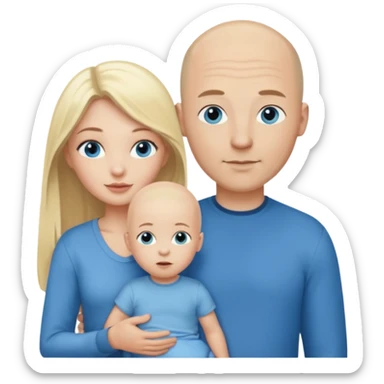 Eigene Familienbild - 3 Personen, Frau dunkle lange Haare,  Mann Glatze und blaue Augen, ein kind von 2 Jahren und blond und dunkle Augen  sticker