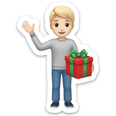 full body boy extending hand to receive a present without the present. sticker