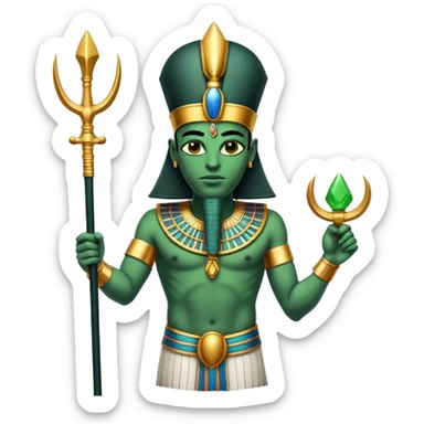 Ancient Egyptian god Osiris with green skin, Atef crown, and holding crook and flail sticker