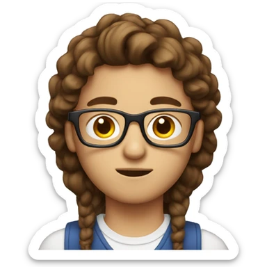 nerd with brown hair waiting in front of laptop sticker