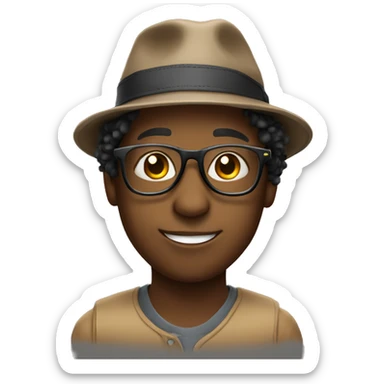 creative young storyteller with hat and glasses sticker