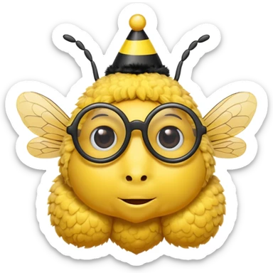 bee with party hat and eye glasss sticker