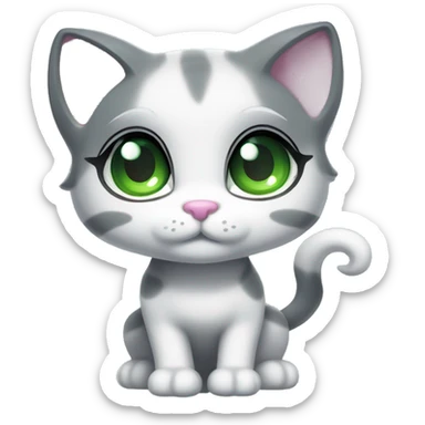 ethereal cute white and dark grey with green eyes cat littlest pet shop lisa frank style sticker