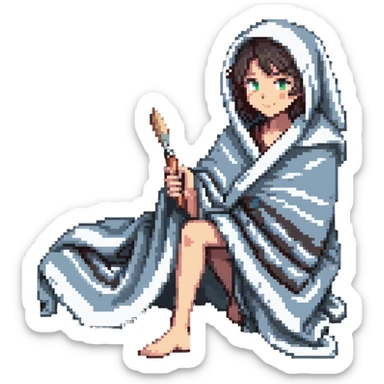 sick artist wrapped in a blanket holding a paintbrush sticker