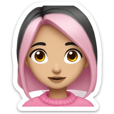 Anime girl with black hair and brown eyes wearing a pink sweater  sticker