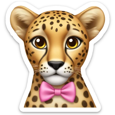 A cheetah wearing a pink bow on its ear sticker