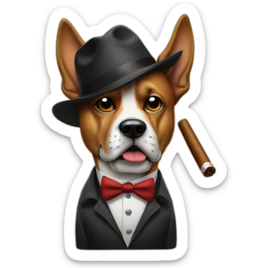 A mobster-style dog smoking a bone-shaped cigar sticker