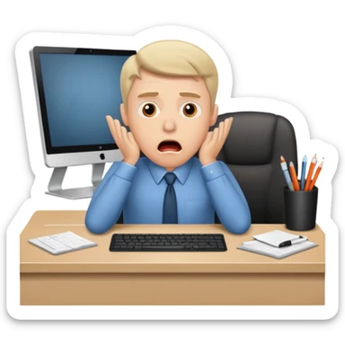 A white man sits at his desk in shock. sticker