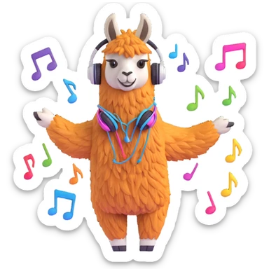 a dancing llama with music notes, DJ style sticker