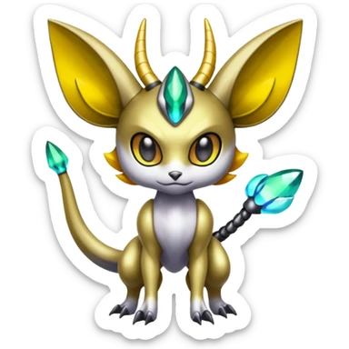 Shiny Futuristic Horned Cyber-Vernid-Trico-Meloetta-Grem2-Peppercat-Protogen-Pokémon-Digimon-Fakémon-fusion-hybrid-creature sticker