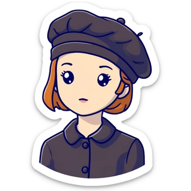 girl wearing a black beret sticker