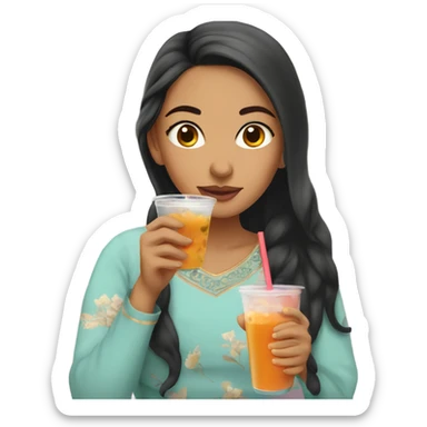 South Asian girl drinking boba  sticker