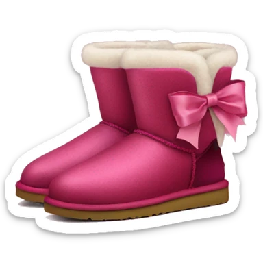 Realistic pair of raspberry color Ugg fur boots with silk ribbon bows. sticker