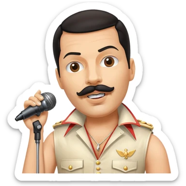 Freddie Mercury with mustache and microphone in iconic pose sticker