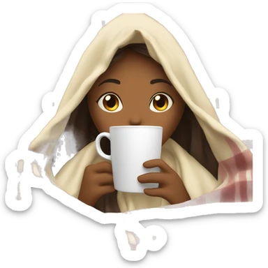 girl inside a blanket sipping coffee eyes closed sticker