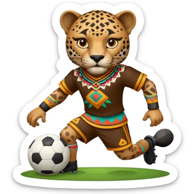 jaguar realista mexicano con vestimenta azteca que juega futbol sticker