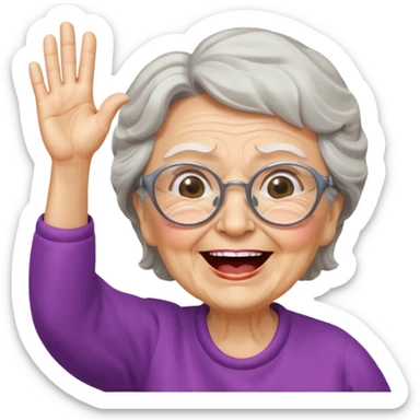 An old lady with big glasses, waving her arms while yelling encouragement. sticker