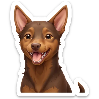 Cinematic Cute Yawning Brown and Tan Kelpie Portrait Emoji, Head tilted slightly with a dramatic, wide-open yawn, showcasing a smooth brown Fur with distinct tan highlights, floppy ears slightly drooping, round warm eyes barely open in drowsy contentment, Simplified yet irresistibly adorable features, highly detailed, glowing with a soft, cozy glow, high shine, relaxed yet expressive, stylized with a touch of whimsy, bright and endearing, soft glowing outline, capturing the essence of a sleepy yet affectionate herder, so drowsy it feels like it could stretch out of the screen and curl up for a nap! sticker