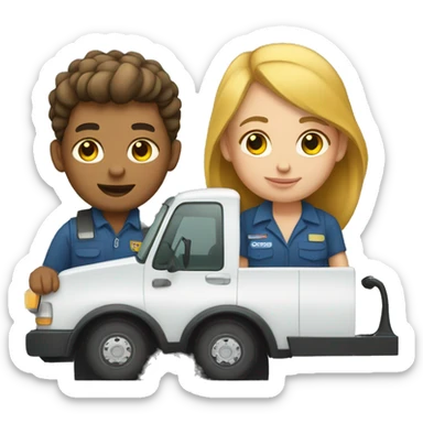 Boy and girl tow truck drivers together  sticker