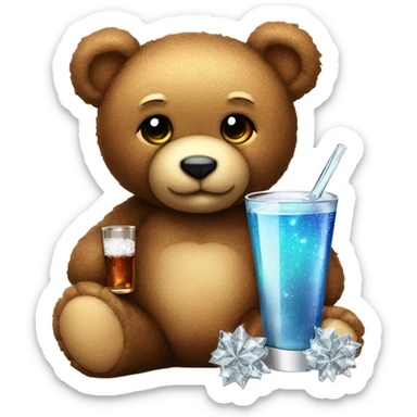 teddy bear holding sparkle gift and a shot glass sticker