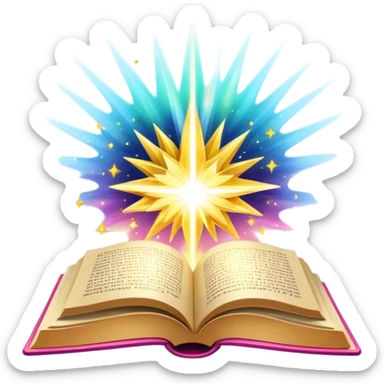 Un libro con un aura de colores vibrantes, con destellos dorados flotando a su alrededor,  un rayo de luz atravesándolo, simbolizando la explosión de creatividad sin miedo. book of creative art colors power  sticker