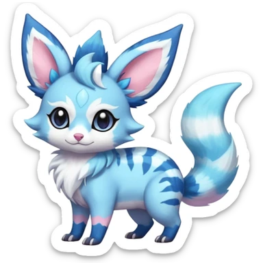 Rare realistic cute adorable epic aesthetic colorful Amaura-Sylveon-Vaporeon-Civet-Genet-species-Fakemon-hybrid-creature, with markings, full body sticker
