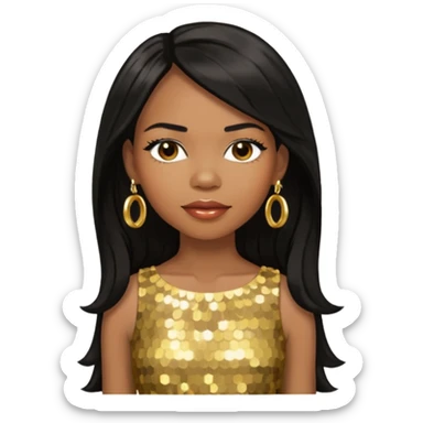 Michelle Williams R&B Singer, Long Black Hair, Medium Dark Skin, Brown Eyes, Gold Dress with earrings sticker