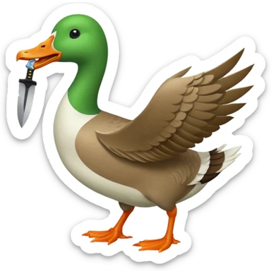 Green goose emoji, it's carrying a knife in it's teeth. Furiously running. Use 🪿 shape but color it bright green (#39C700) sticker