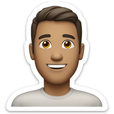 White man with dark brown short hair and big smile sticker