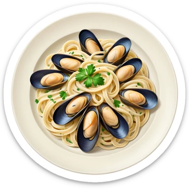 Mussel linguine on a plate with white sauce  sticker