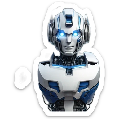 friendly transformers robot style AI with brain exposed circuit wires lightning explosions overwhelmed sticker