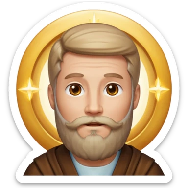 wise bearded male face with gentle features, surrounded by radiant beaming light symbolizing divine presence and voice, Heavenly Father from the Bible, apple emoji style sticker