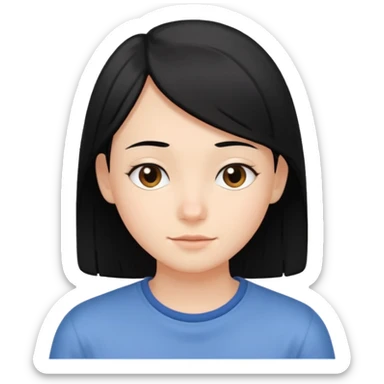 emoji of a young person with straight black hair, relaxed expression, clean and simple, no text sticker