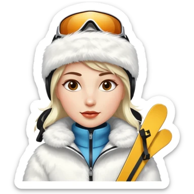 woman skiing in white fur coat sticker