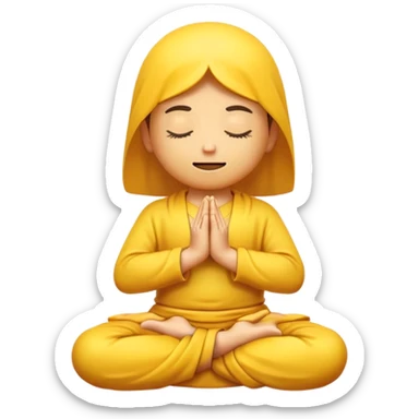 classic yellow emoji meditating, floating slightly above the ground, calm face sticker