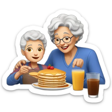 Granny eating pancakes with grandson sticker