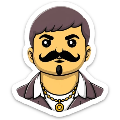 El Chapo character with distinctive mustache and flashy jewelry sticker